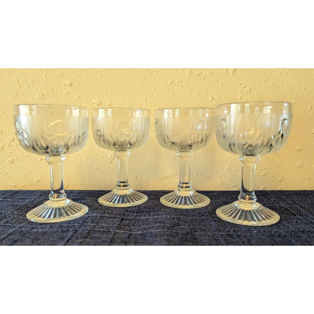 Iris & Herringbone Vintage Depression Glass Cordial Glasses - Set of 4